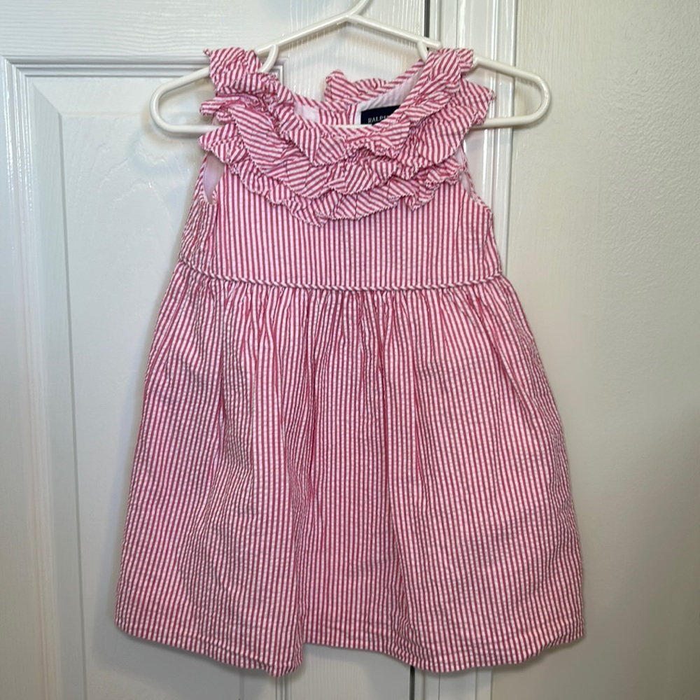 Pink and white seersucker dress Ralph Lauren excellent condition size 12 months
